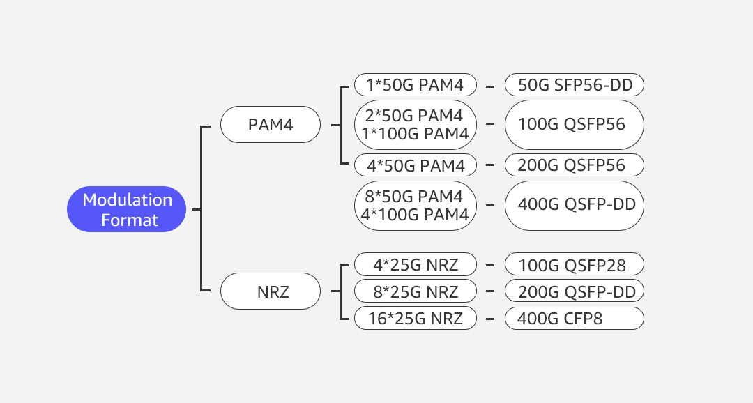 PAM4 (Pulse Amplitude Modulation 4-Level) and NRZ (Non-Return-to-Zero)