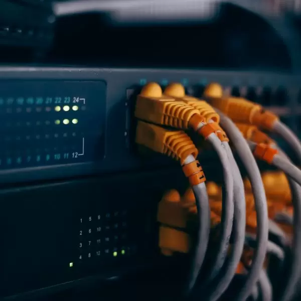 Internet Service Provider Equipment and Ethernet Wires Connected