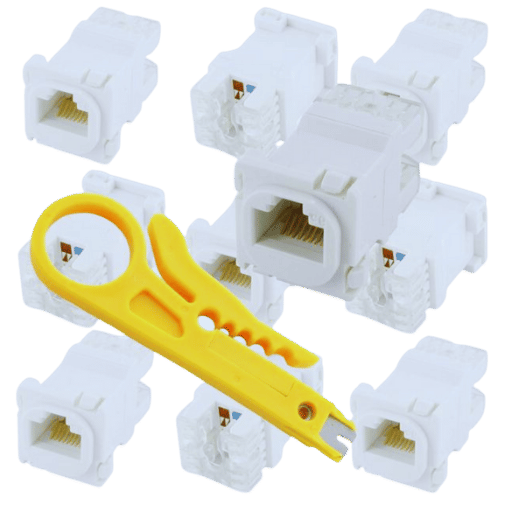 Lot De 10 Prises Keystone RJ45 Cat6 Sans Outil - Compatible Cat5e/Cat5, Blanc