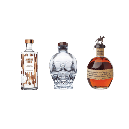 What sizes and materials are available for mini liquor bottles?