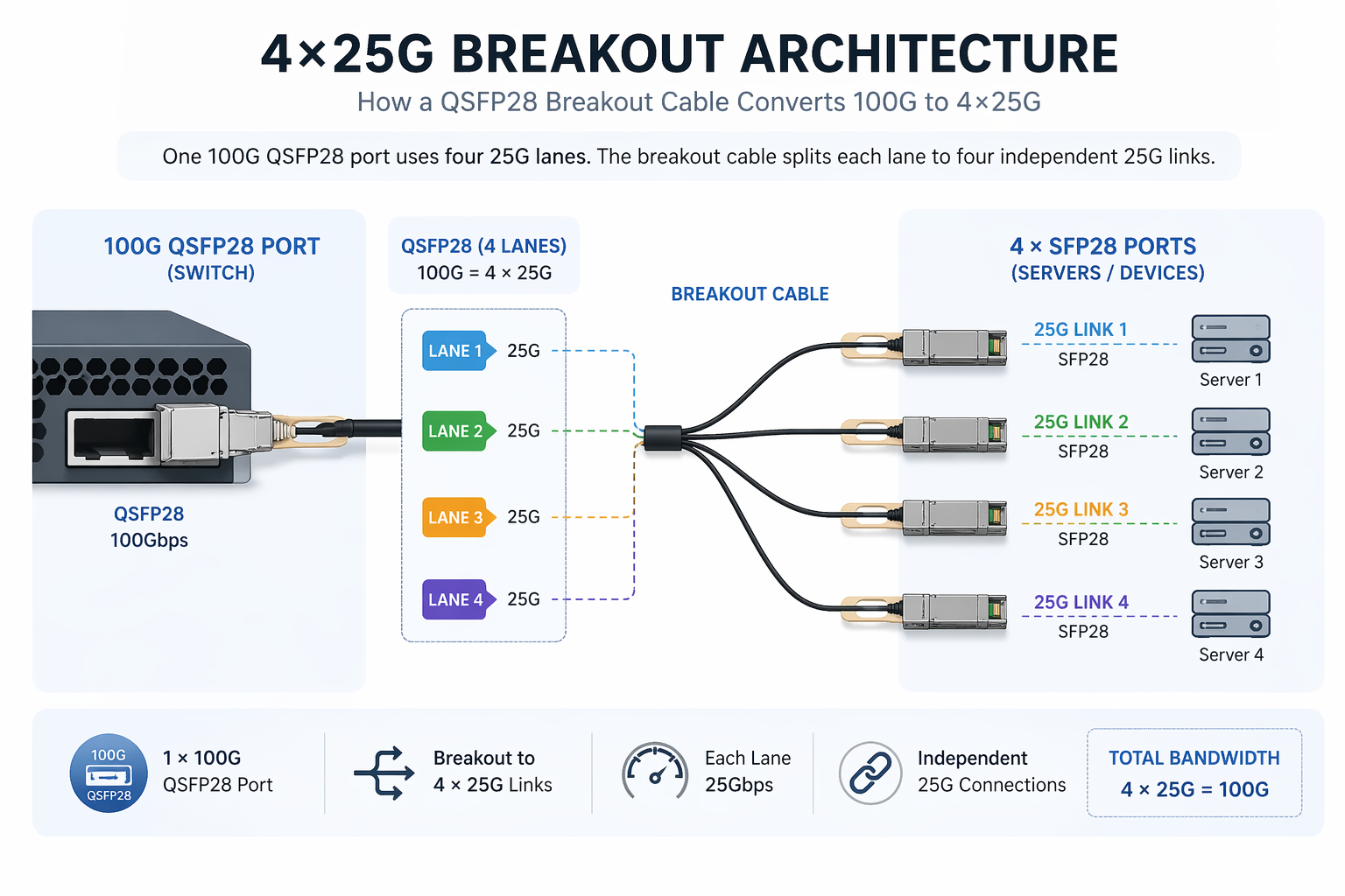 4×25G Breakout Architecture