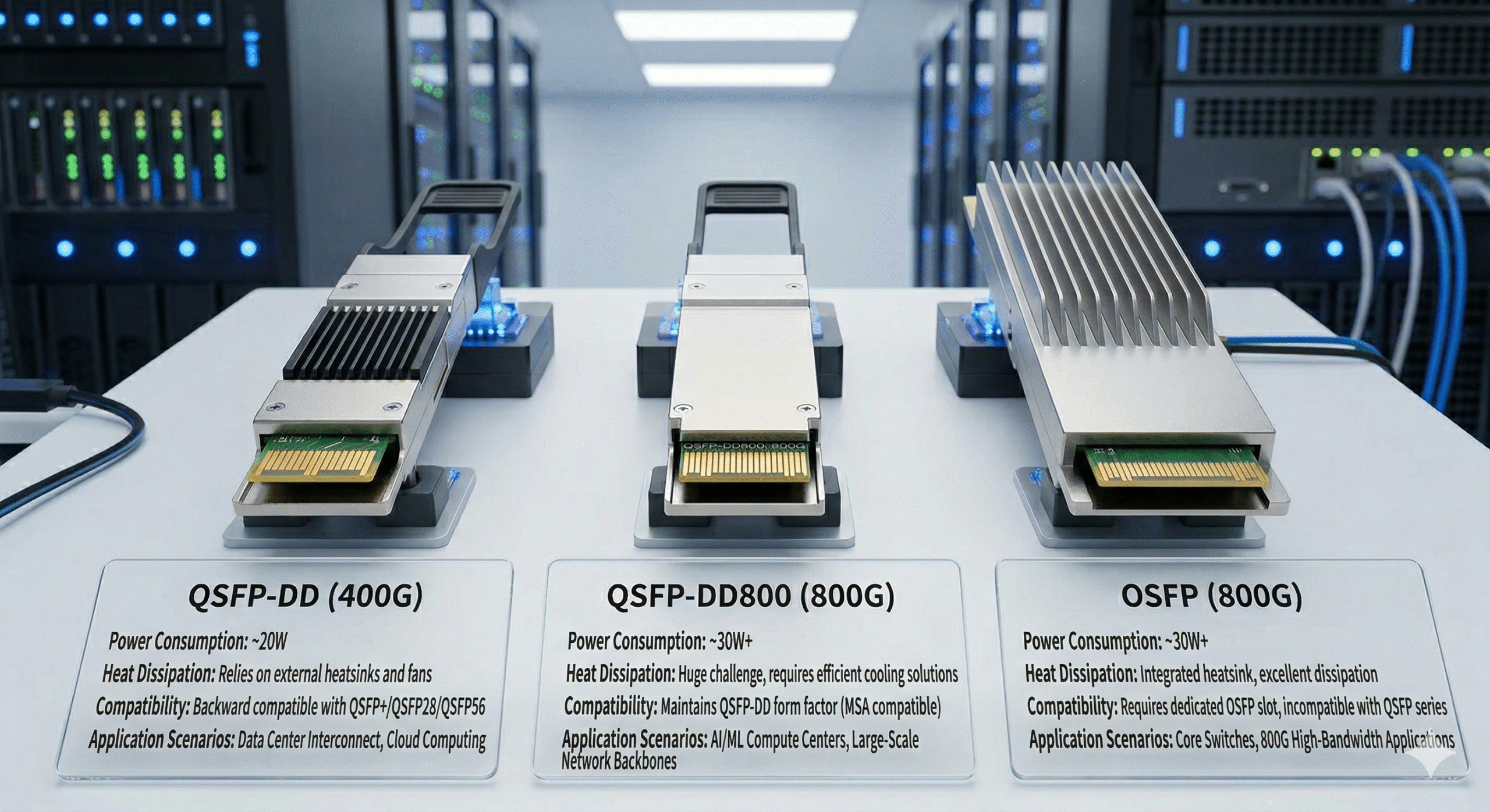QSFP-DD vs QSFP-DD800 vs OSFP comparison