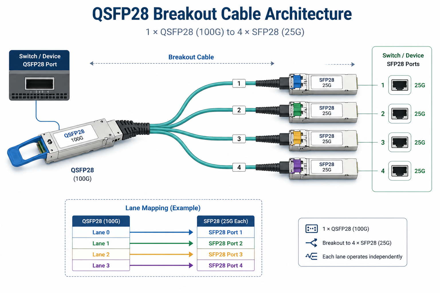 QSFP28 Breaout Cable Architecture