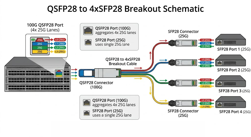 QSFP28 to 4xSFP28 Breakout