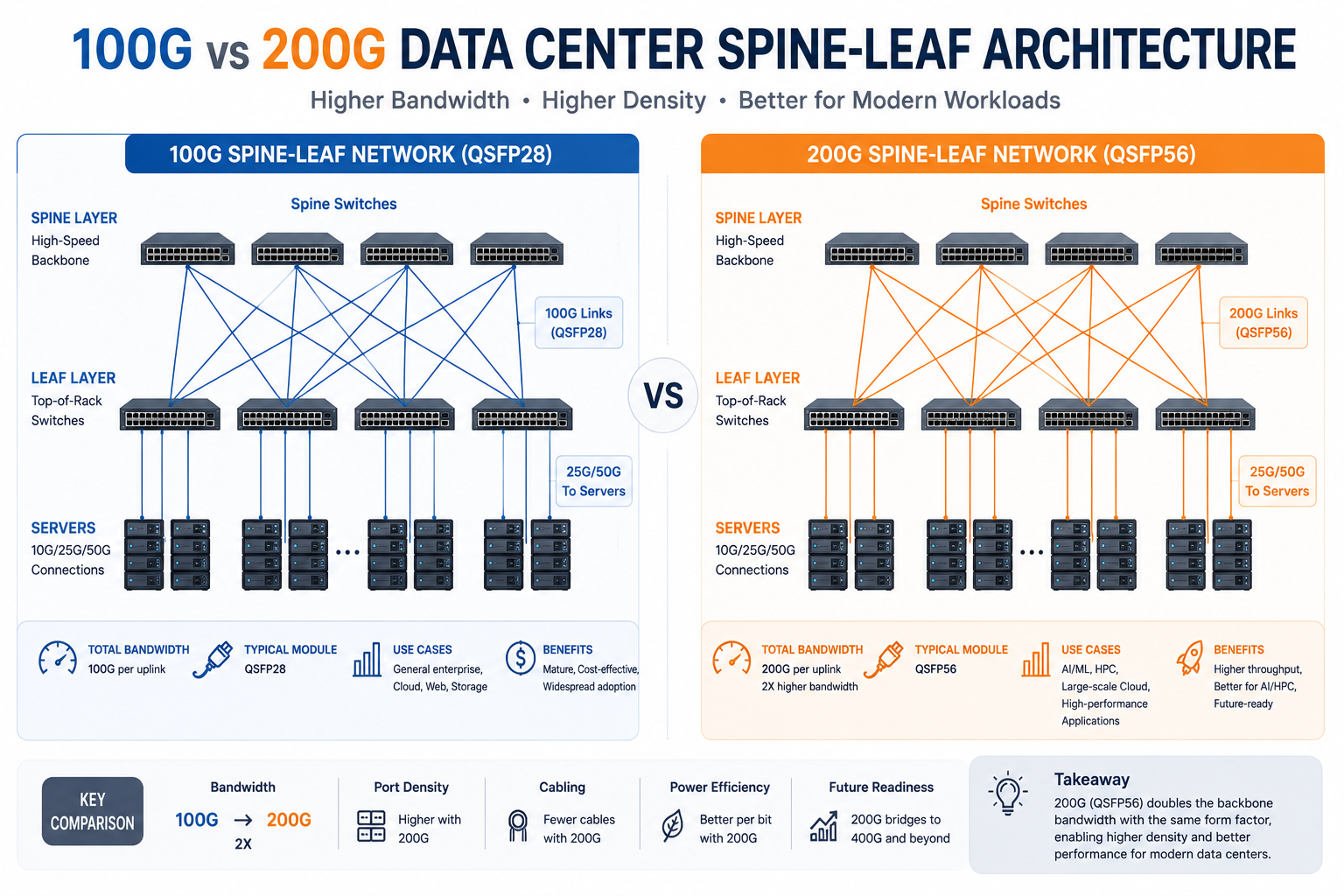 100G vs 200G Data Center Spine-Leaf