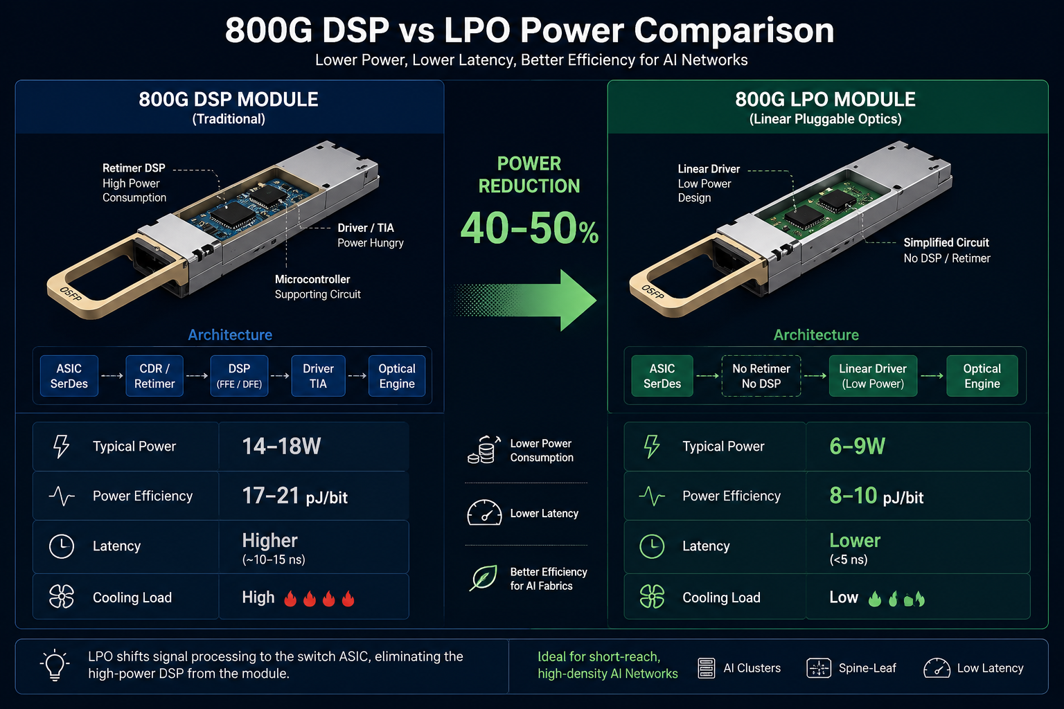 800G DSP vs LPO Power Comparison