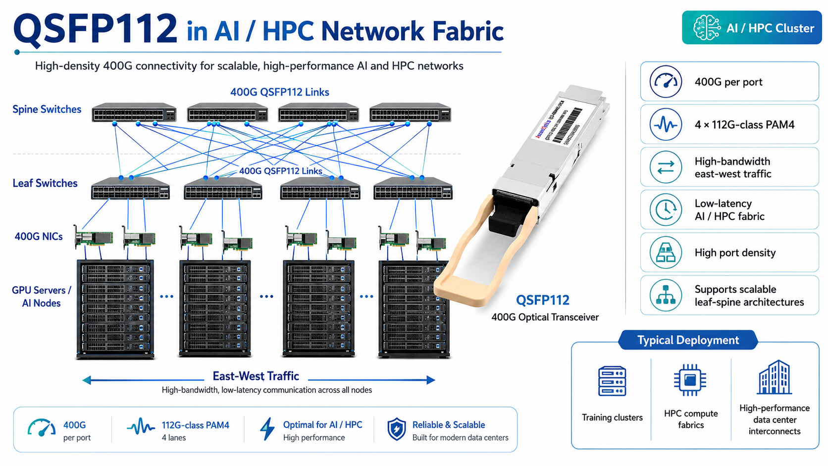 QSFP112 in AI / HPC Network Fabric
