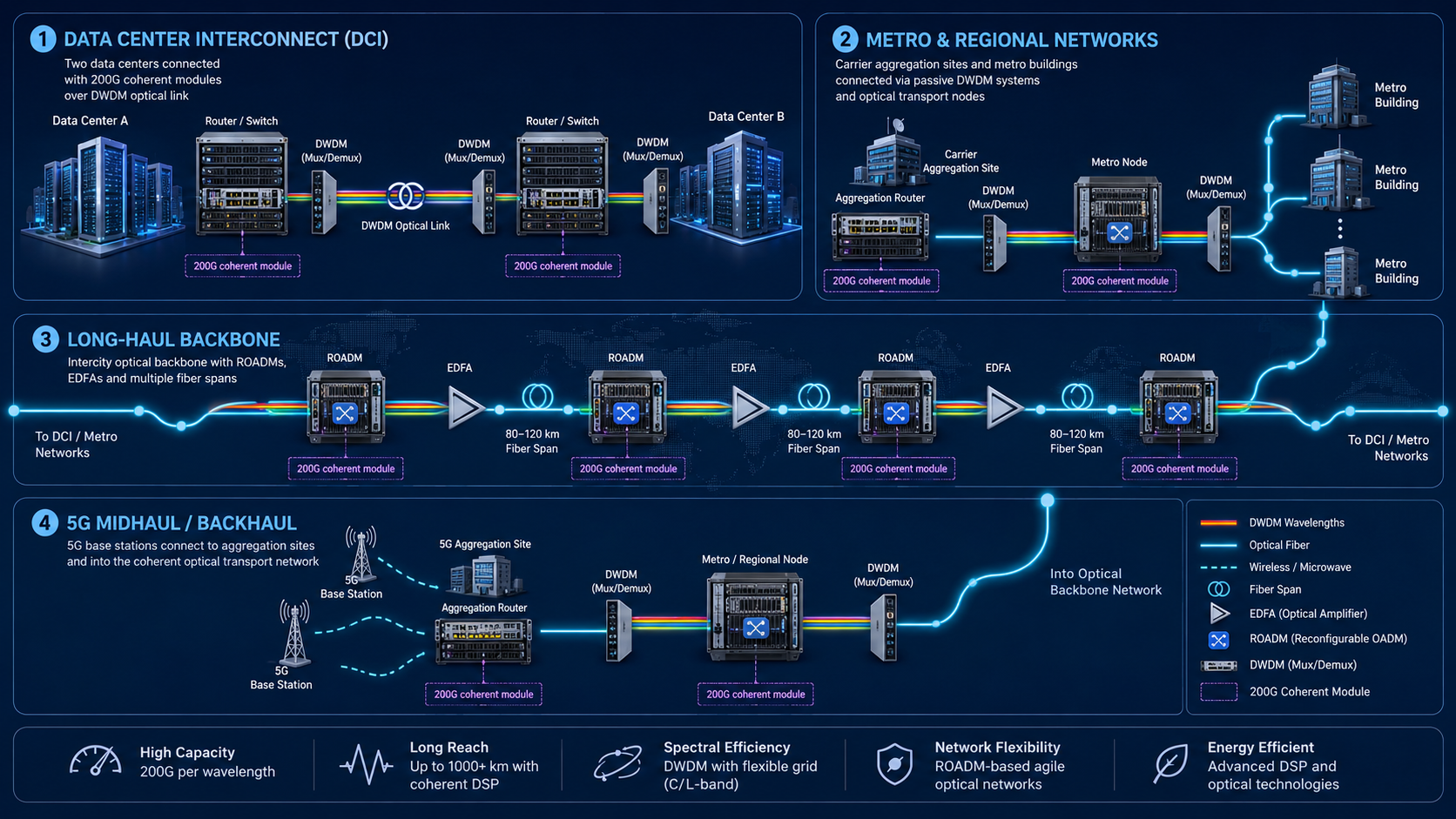 Applications of 200G coherent modules in DCI metro long-haul and 5G networks