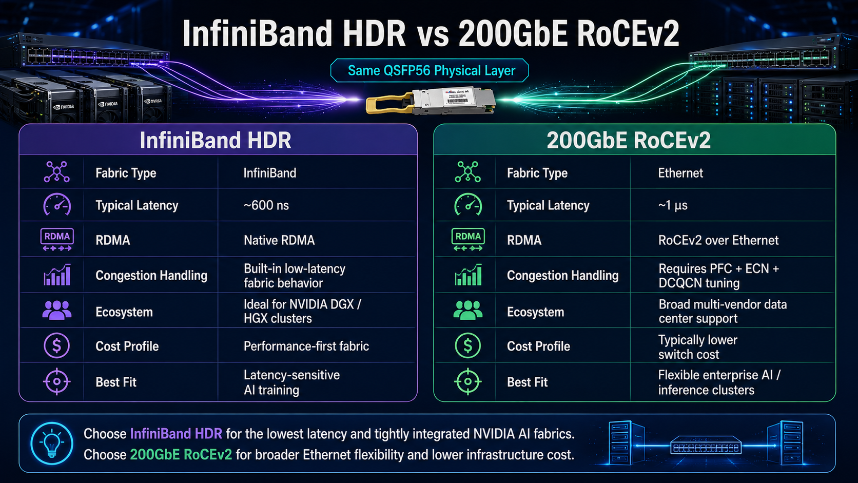 InfiniBand HDR vs 200GbE RoCEv2
