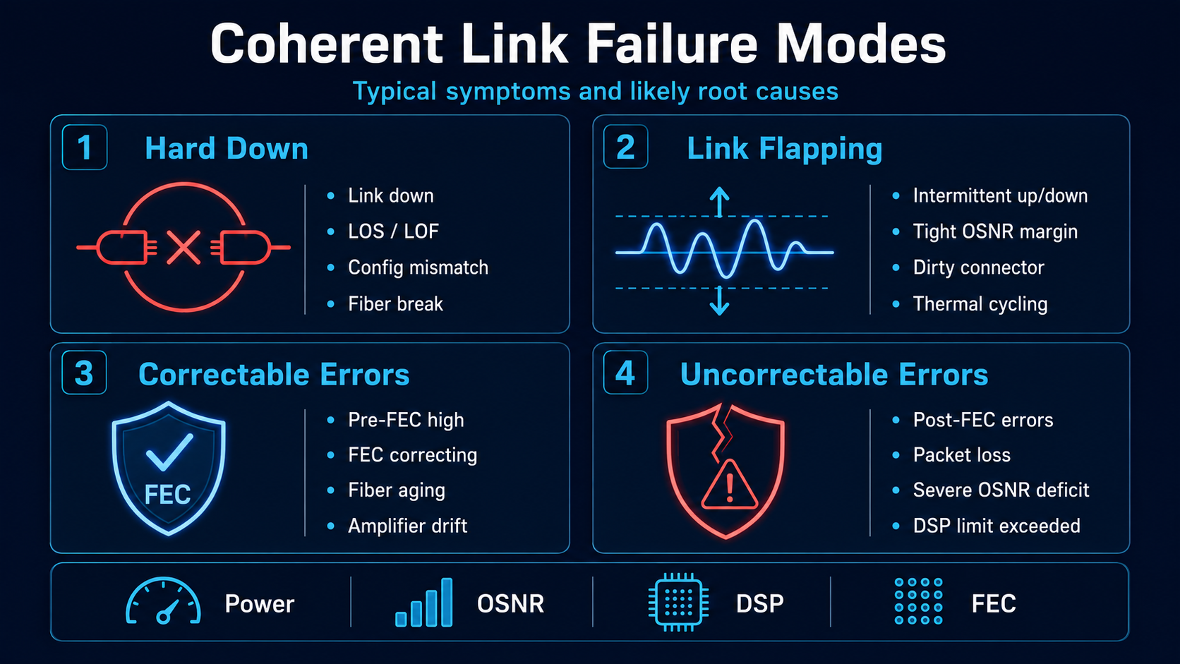 Coherent Link Failure Modes and Typical Root Causes