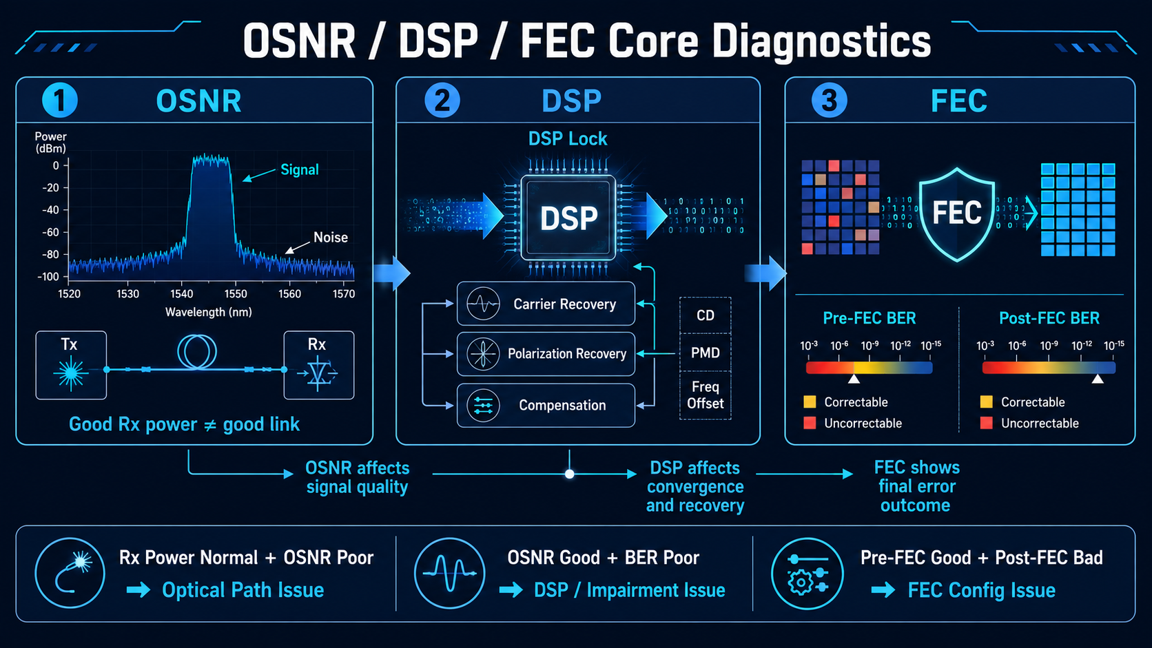 How OSNR, DSP, and FEC Work Together in Coherent Diagnostics