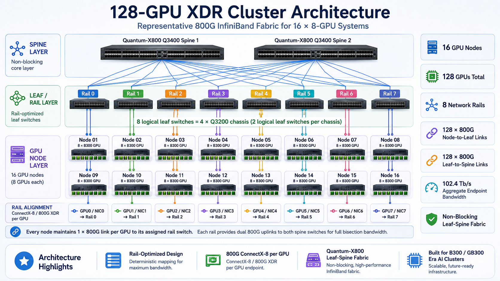 128-GPU XDR Cluster Architecture
