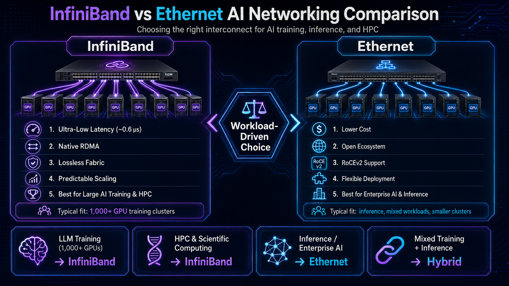 InfiniBand vs Ethernet AI Networking Comparison