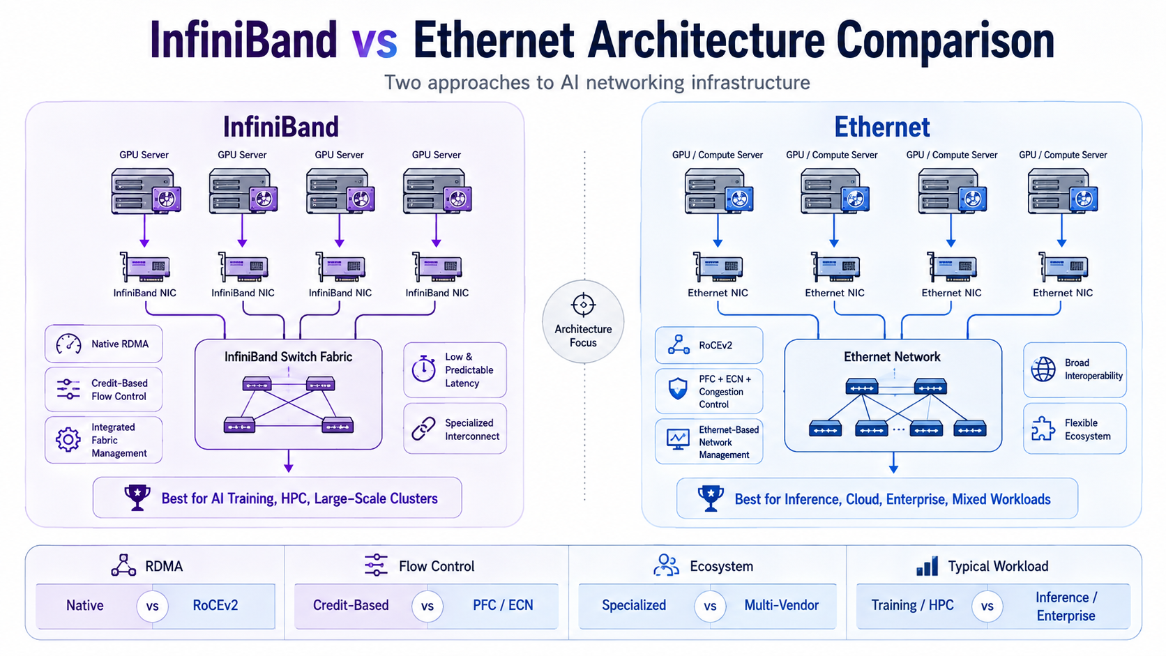 InfiniBand vs Ethernet Architecture Comparison