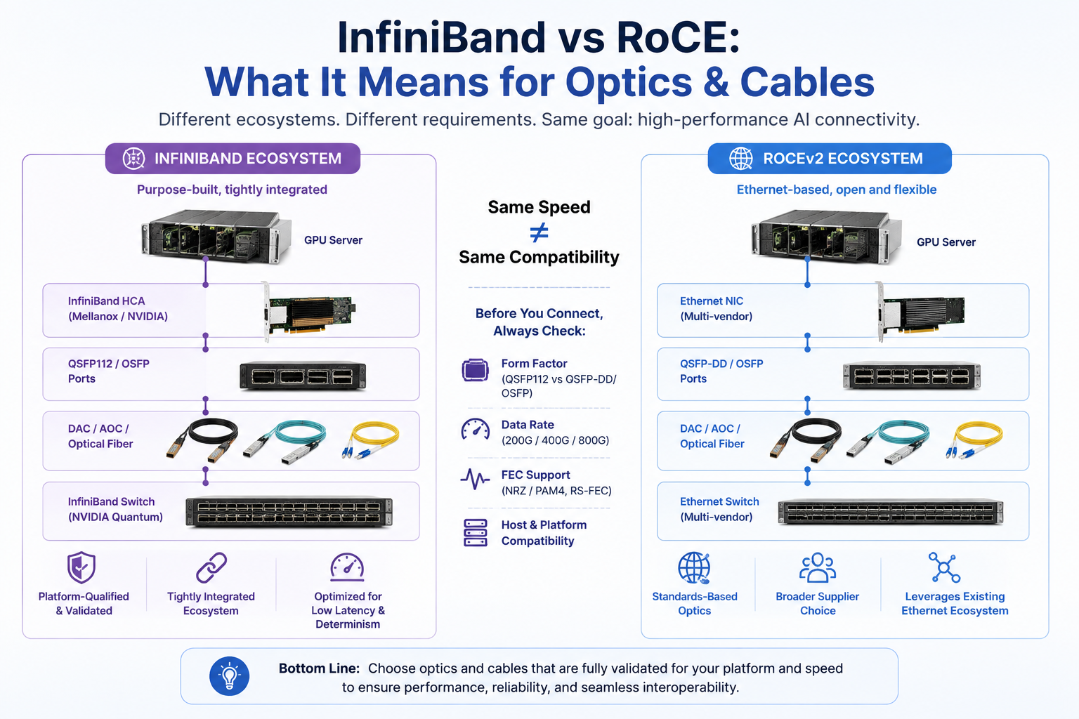 InfiniBand vs RoCE ：What It Means for Optics & Cables