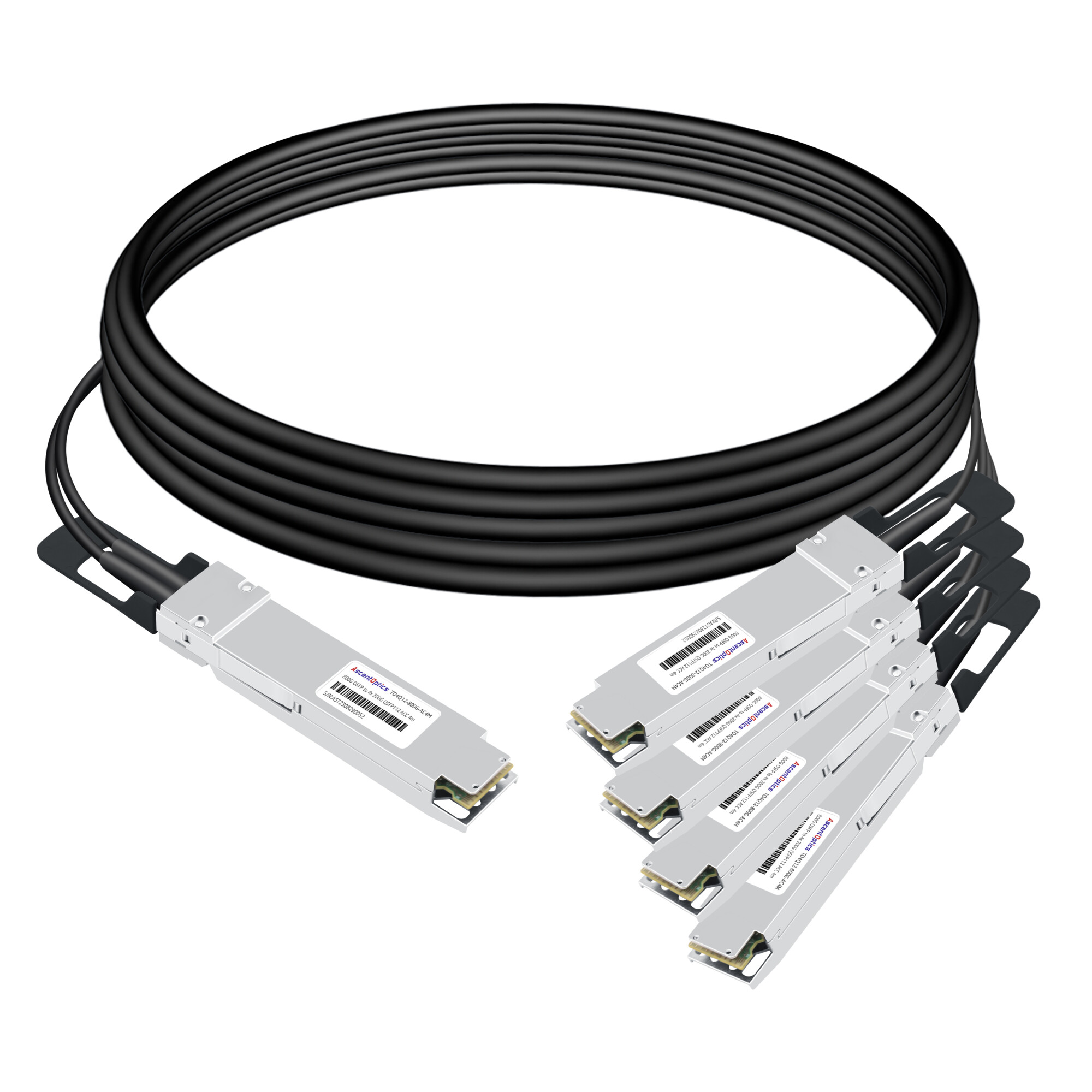 800Gb/s Twin-port OSFP to 4x 200Gb/s QSFP112 Active Copper Splitter Cable,4 Meter